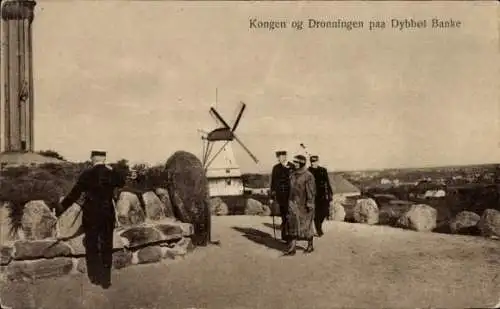 Ak Dybbøl Düppel Dänemark, König und Königin von Dänemark, Windmühle