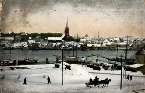 Ak Sønderborg Sönderborg Dänemark, Panorama, Schiffe, Winter