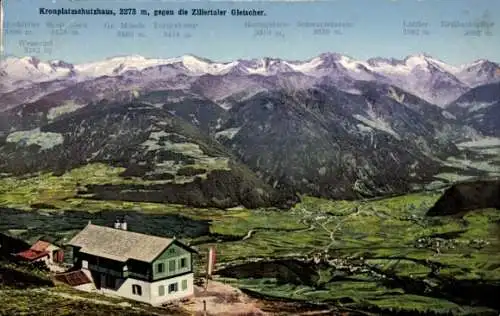 Ak Bruneck Südtirol, Kronplatzschutzhaus, Brunecker Haus, Panorama, Zillertaler Gletscher, Hochteile