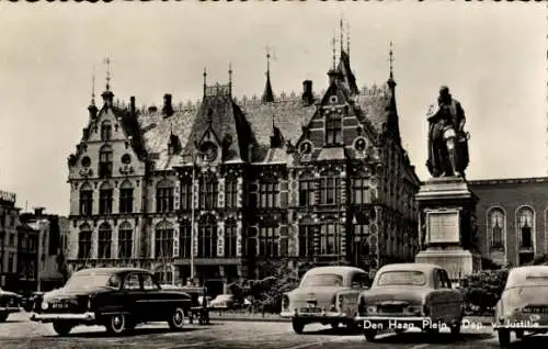 Ak Den Haag Südholland Niederlande, Plein, Dep. v. Justitie, Denkmal, Automobile