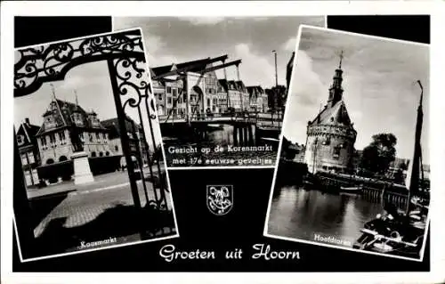 Ak Hoorn Nordholland Niederlande, Kaasmarkt, Denkmal, Hoofdtoren, 17 eeuwse geveltjes