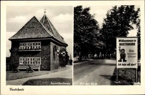 Ak Buxtehude in Niedersachsen, Jugendherberge, vor der Stadt, Warnschild