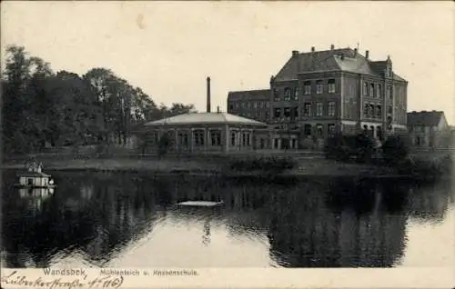 Ak Hamburg Wandsbek, Mühlenteich, Knabenschule