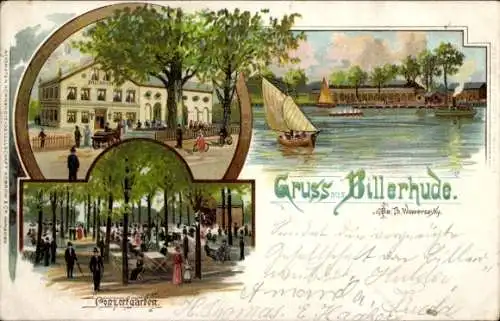 Litho Hamburg Mitte Rothenburgsort Billerhude, Gasthaus, Konzertgarten