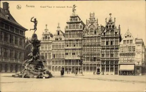 Ak Anvers Antwerpen Flandern, Grand' Place, Monument Brabo