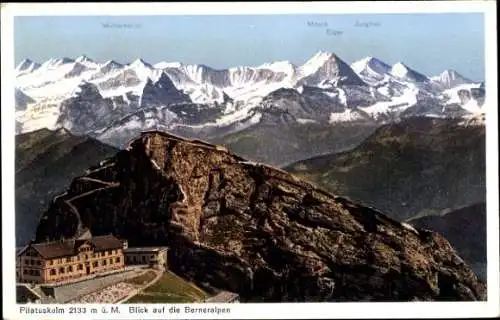 Ak Kanton Luzern Schweiz, Pilatus, Pilatuskulm, Blick auf die Berneralpen