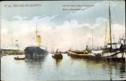 Ak Anvers Antwerpen Flandern, Une vue dans le Bassin Kattendijk