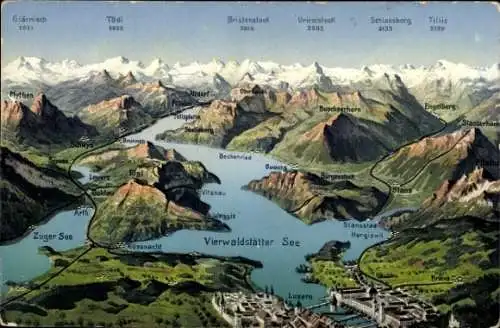 Ak Vierwaldstättersee Kanton Uri, Panorama von See und Gebirge
