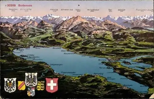 Ak Bregenz am Bodensee Vorarlberg, Bodenseekarte, Gebirge