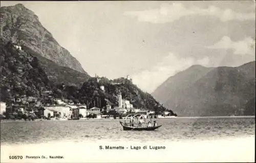 Ak San Mamette Lago di Lugano Tessin Schweiz, Blick auf den Ort, Berge
