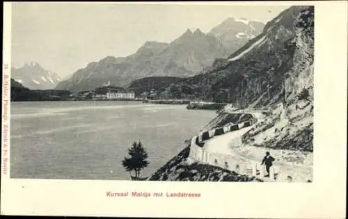 Ak Maloja Kanton Graubünden, Kursaal mit Landstraße