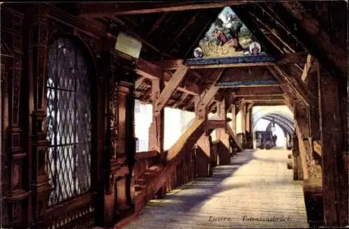 Ak Luzern Stadt Schweiz, Totentanzbrücke, Inneres der Spreuerbrücke