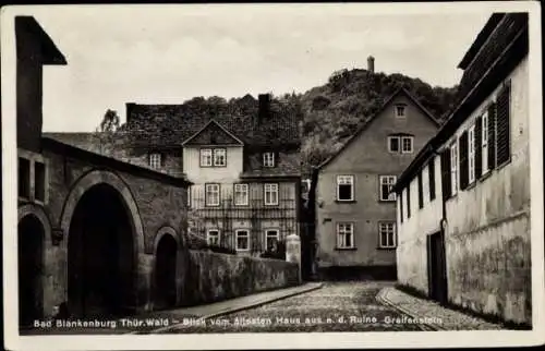 Ak Bad Blankenburg in Thüringen, Burg Greifenstein, Blick vom ältesten Haus