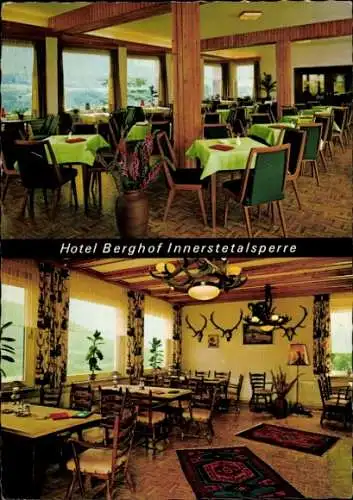 Ak Langelsheim am Harz, Hotel Berghof Innerstetalsperre, R. Wöstefeld, Innenansicht, Geweihe