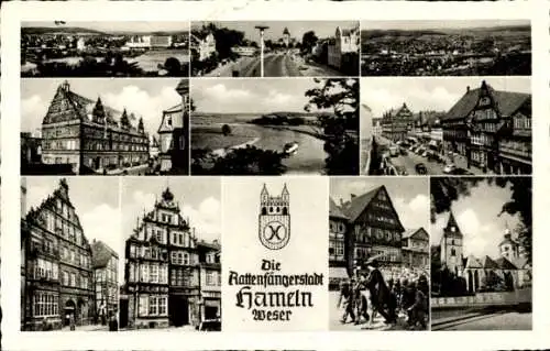 Ak Hameln an der Weser Niedersachsen, Rattenfängerhaus, Rattenfänger, Straßenpartie