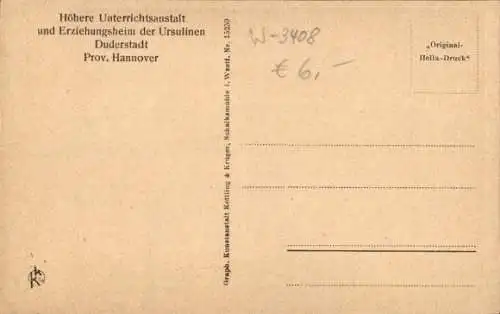 Ak Duderstadt im Eichsfeld, Höhere Unterrichtsanstalt und Erziehungsheim der Ursulinen, Schulgebäude