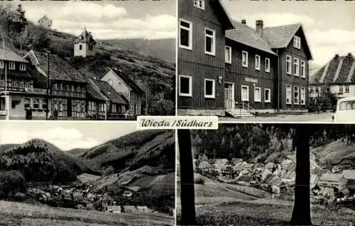 Ak Wieda Walkenried Harz, Rathaus, Panorama, Fachwerkhäuser