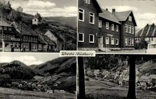 Ak Wieda Walkenried Harz, Rathaus, Panorama, Fachwerkhäuser