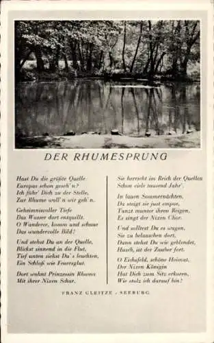 Gedicht Ak Seeburg Niedersachsen, Der Ruhmesprung, Franz Gleitze