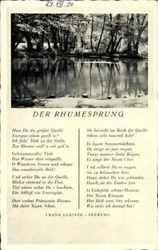 Gedicht Ak Seeburg Niedersachsen, Der Ruhmesprung, Franz Gleitze
