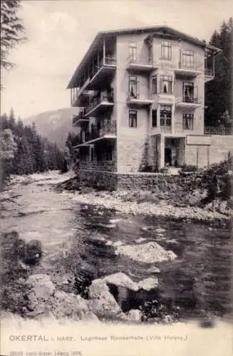 Ak Oker Goslar am Harz, Hotel Romkerhalle, Villa Helene, Okertal