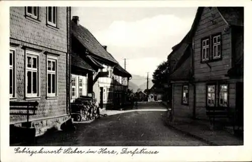 Ak Sieber Herzberg am Harz, Dorfstraße, Baumstämme