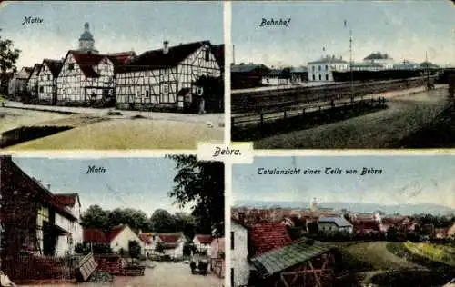 Ak Bebra an der Fulda Hessen, Fachwerkhäuser, Bahnhof, Teilansicht