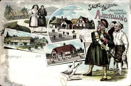 Litho Leipzig in Sachsen, Sächsisch-Thüringische Industrie- und Gewerbeausstellung 1897, Schmiede