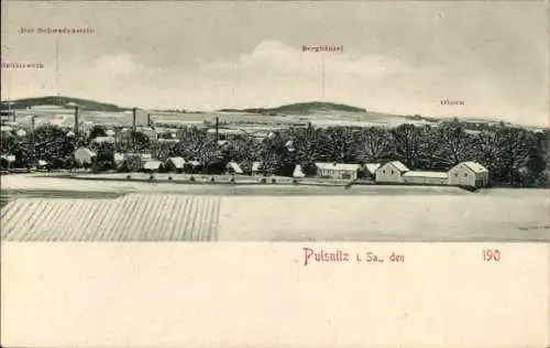 Ak Pulsnitz Sachsen, Panorama, Schwedenstein, Berghäusel