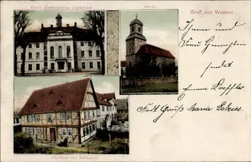 Ak Wabern in Hessen, ehemaliges Jagdschloss, Kirche, Pfarrhaus, Kirchplatz