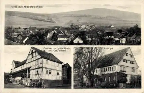 Ak Niederbeisheim Knüllwald in Hessen, Gesamtansicht, Gasthaus zur guten Quelle, Rittergut