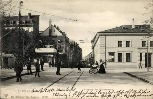 Ak Leipzig in Sachsen, Eingang der Nordstraße, Frau mit Kinderwagen