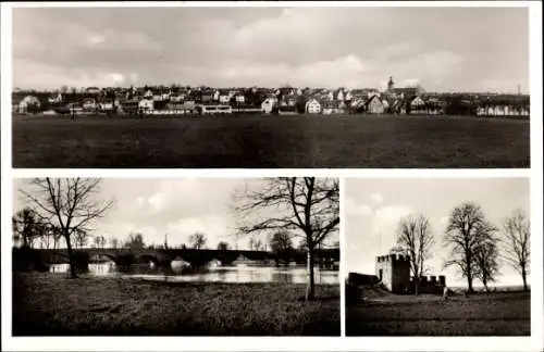 Ak Köngen am Neckar, Panorama, Brücke, Burg