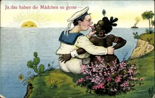 Künstler Ak Scheuermann, W., Marinesoldat küsst eine Frau, Ja, das haben die Mädchen so gerne...