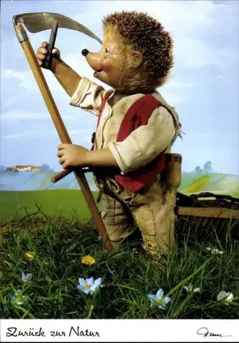 Ak Mecki der Igel, Zurück zur Natur, Sense