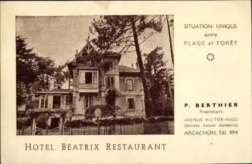 Ak Arcachon Gironde, Hotel Beatrix, Restaurant