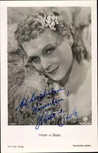 Ak Schauspielerin Hilde von Stolz, Portrait, Haarschmuck, Autogramm