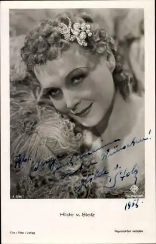 Ak Schauspielerin Hilde von Stolz, Portrait, Haarschmuck, UfA, Autogramm