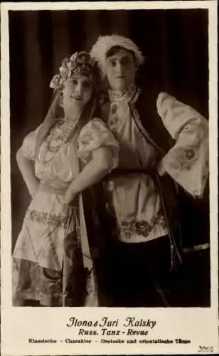 Ak Schauspieler Juri und Ilona Kalsky , Portrait, Autogramm, Russ. Tanz-Revue