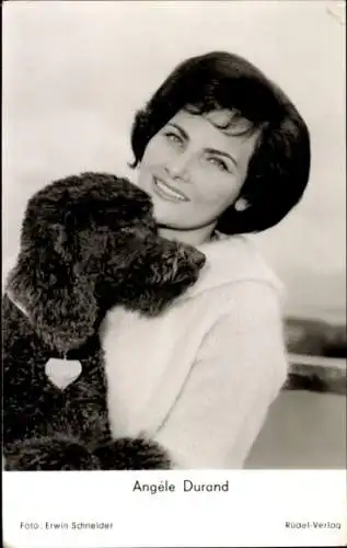Ak Schauspielerin Angele Durand, Portrait, Hund