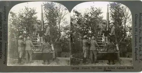 Stereo Foto A French 75 in Action, Artillery, I WK