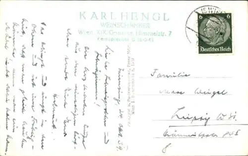 Ak Wien 19 Döbling Grinzing, Karl Hengl's Heuriger, Endstation 38er, Himmelstraße 7