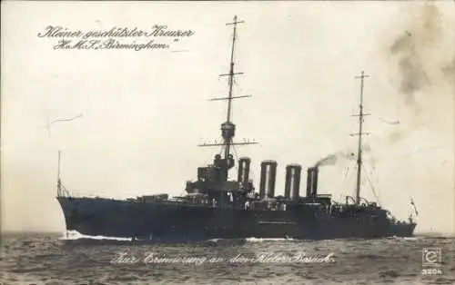 Ak Britisches Kriegsschiff, HMS Birmingham, Kleiner geschützter Kreuzer, Kieler Besuch