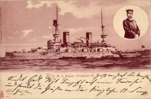 Ak Deutsches Kriegsschiff, S.M.S. Kaiser Friedrich III., Kaiserliche Marine
