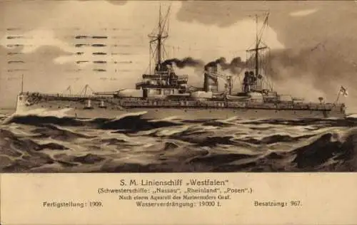 Ak Deutsches Kriegsschiff, S.M. Linienschiff Westfalen