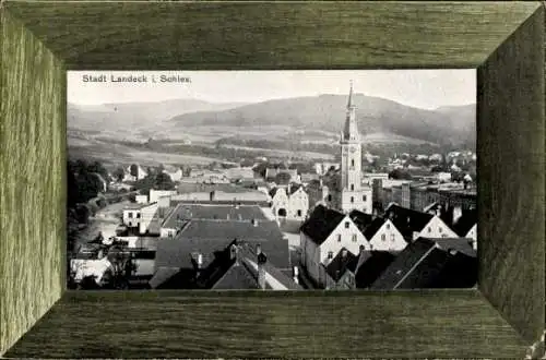 Passepartout Ak Lądek Zdrój Bad Landeck Schlesien, Gesamtansicht, Kirchturm