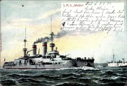 Ak Deutsches Kriegsschiff, SMS Friedrich III, Linienschiff, Kaiserliche Marine