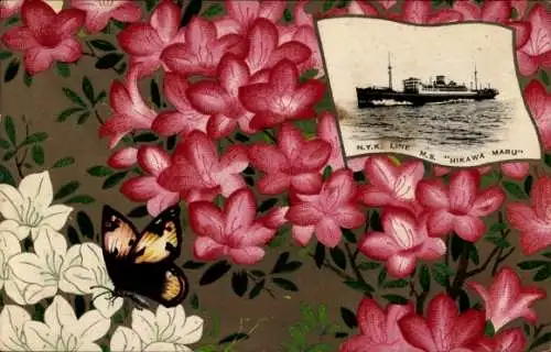 Passepartout Ak Dampfer MS Hikawa Maru, Nippon Yusen, Schmetterling
