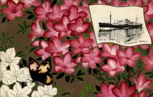Passepartout Ak Dampfer MS Yasukuni Maru, Nippon Yusen, Schmetterling