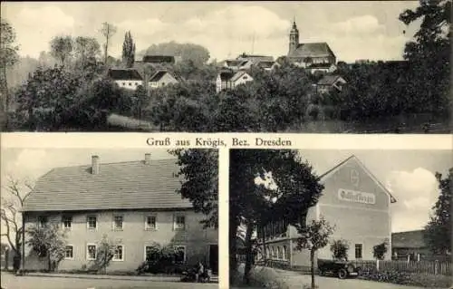 Ak Krögis Käbschütztal Sachsen, Gasthof Krögis, Teilansicht des Ortes